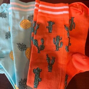 Vibrant Cactus and Pineapple Socks Set - Orange and Blue